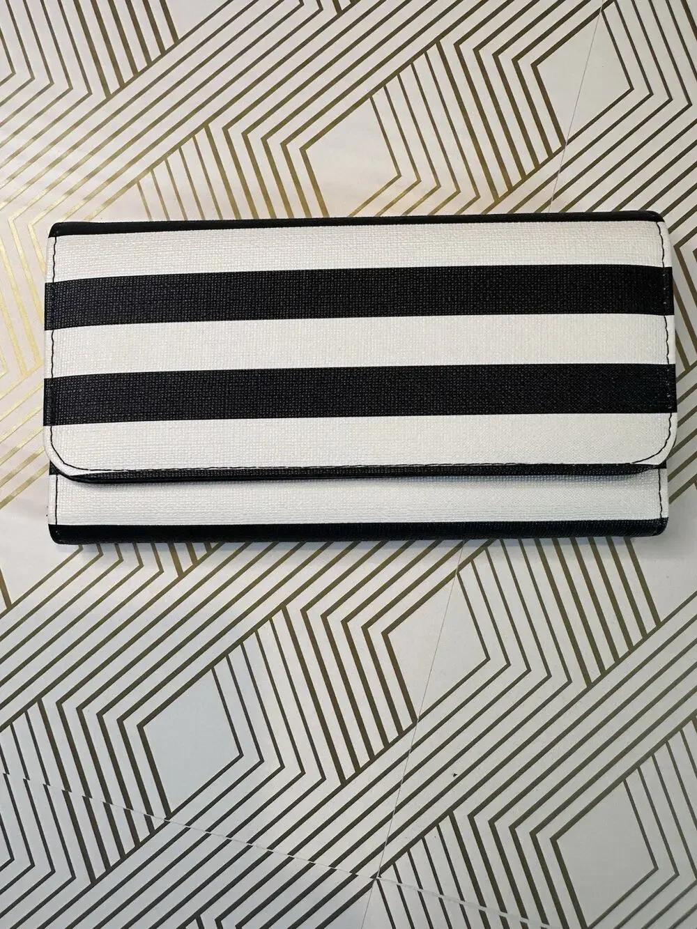 KUT from the Kloth striped wallet in black and white vegan leather